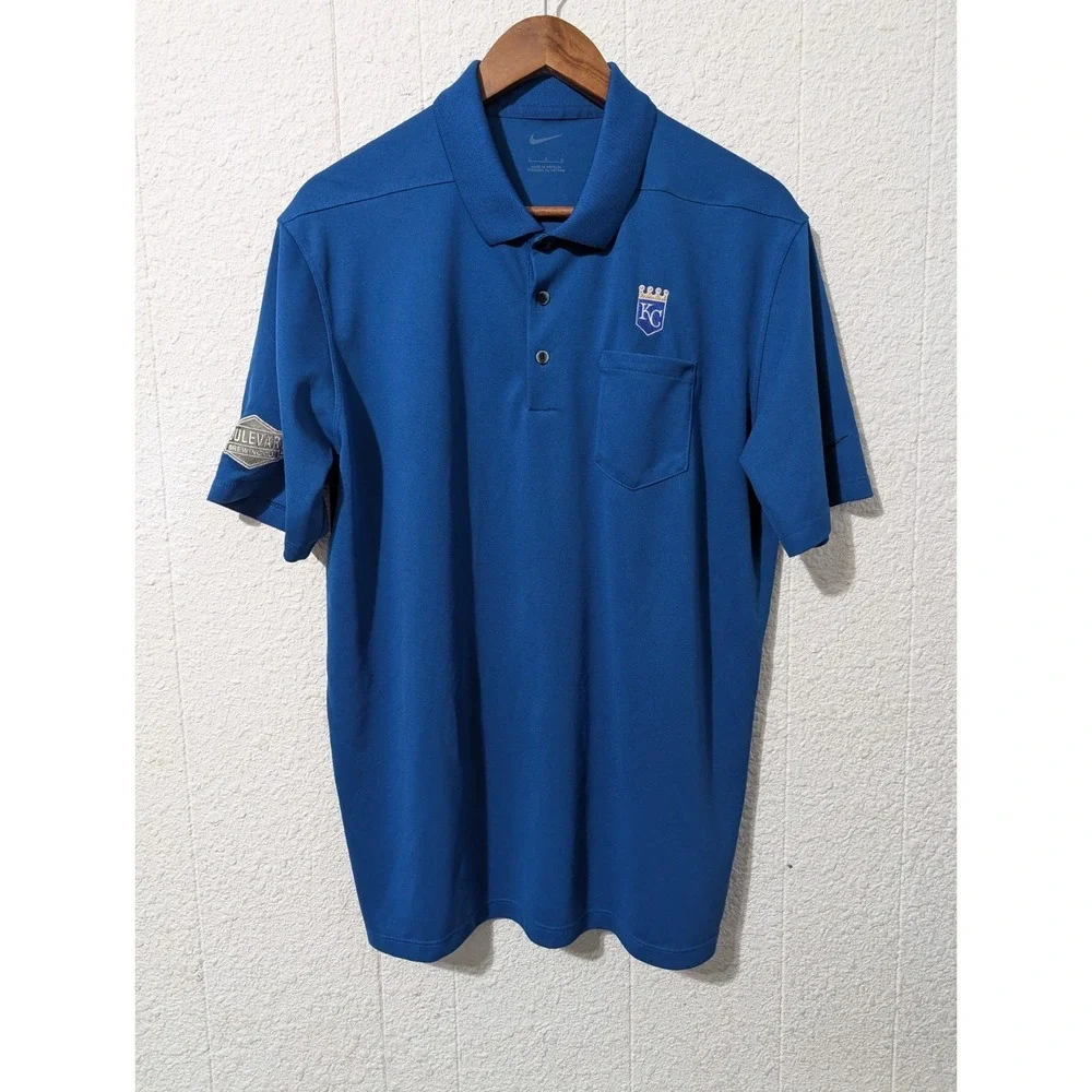 Nike Polo Shirt, Large,‎ Blue, Kansas City Royals Embroidered, Casual, Mens